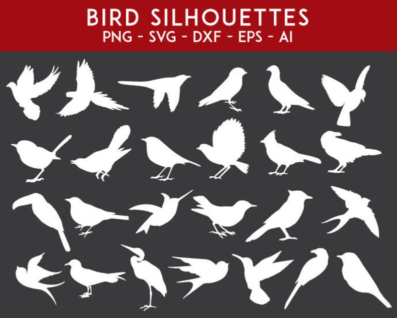 Download Clip Art Bird Svg Birds Cut Files Svg Dxf Eps Png Silhouette Cricut Transfer Bird Silhouette Birds Silhouette Svg Cutting Machine Birds Svg Art Collectibles