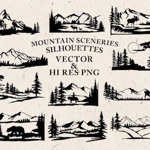 Mountain SVG, Mountain Scenery SVG Cut Files - Mountain Silhouette SVG Cut Files  svg dxf eps png - Silhouette Cricut Transfer & other