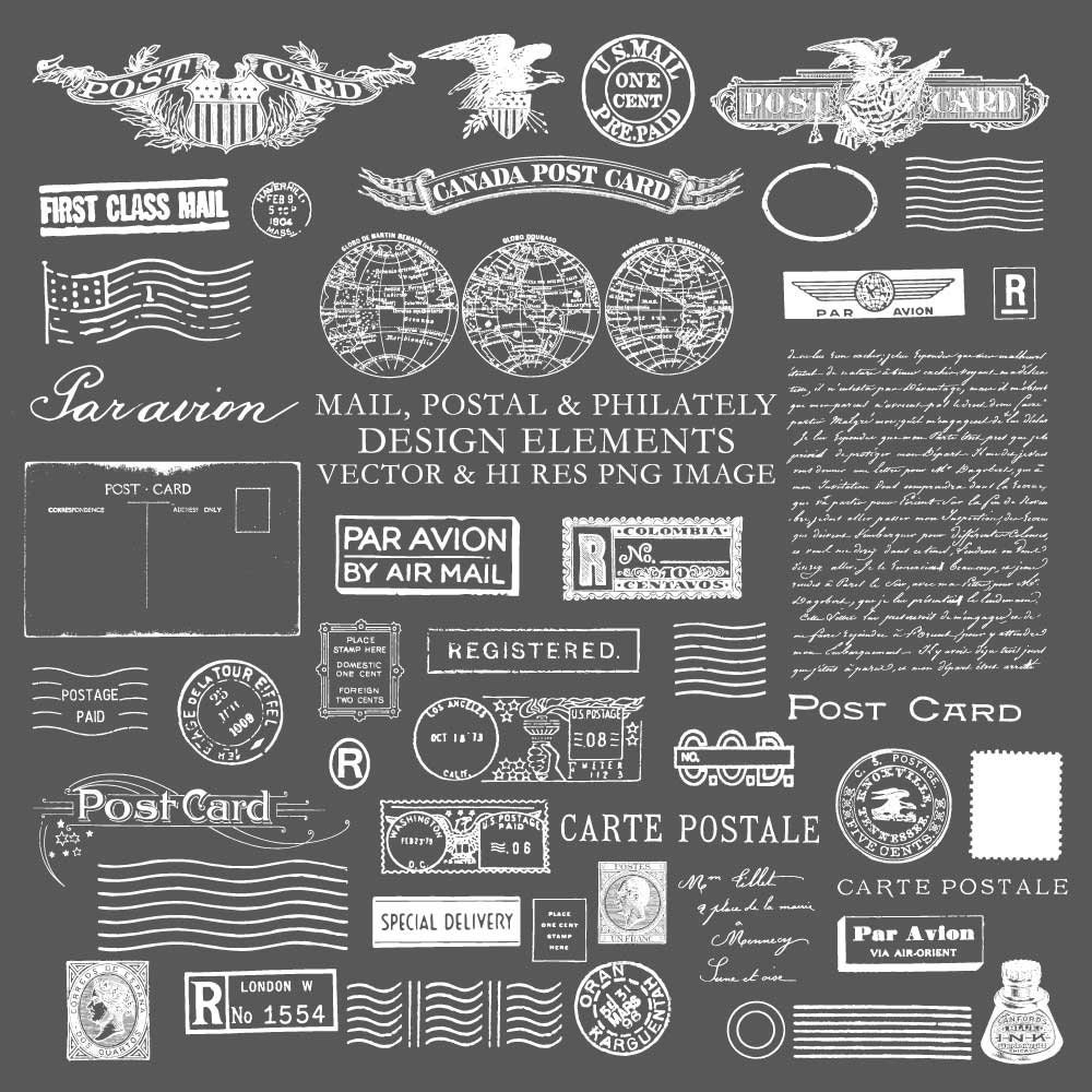 Mail Clipart, Vintage Postage Stamps, PNG Vector EPS (digital Download ...