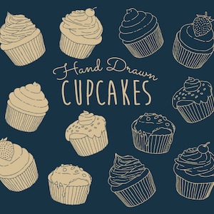 Handgezeichnet Cupcake SVG, Handgezeichnet Cupcake PNG, Cupcake Clipart Vektor, SVG, Png, Dxf für Cricut Silhouette Schnitt Dateien, Druck und Transfer