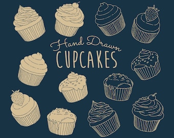 Hand Drawn Cupcake SVG, Hand Drawn Cupcake PNG, Cupcake Clipart Vector, SVG, png, dxf for Cricut Silhouette Cut files, Print and Transfer