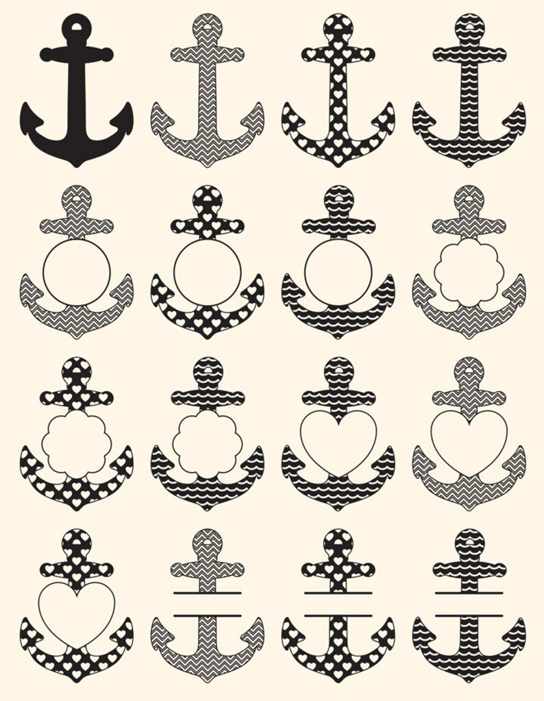 Download Nautical Anchor Monogram Frame SVG Anchor SVG Anchor | Etsy