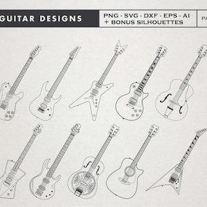 Gitaar SVG bundel - elektrische gitaar Svg, akoestische gitaar Svg-bestanden voor Cricut, sublimatie, enz - PNG, Vector Svg, Dxf, Eps digitale download