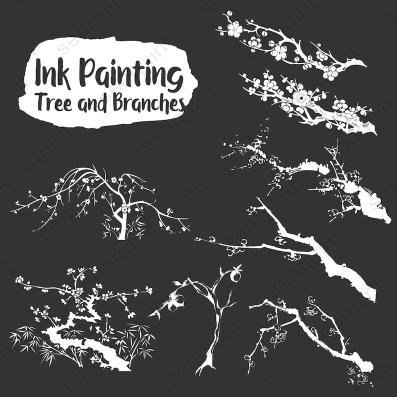 Inkbrush Tree Clipart AI Design Elements Digital Instant Download Ink Brush Tree Branch Clipart Tree Silhouette PNG /& EPS Tree Clip Art