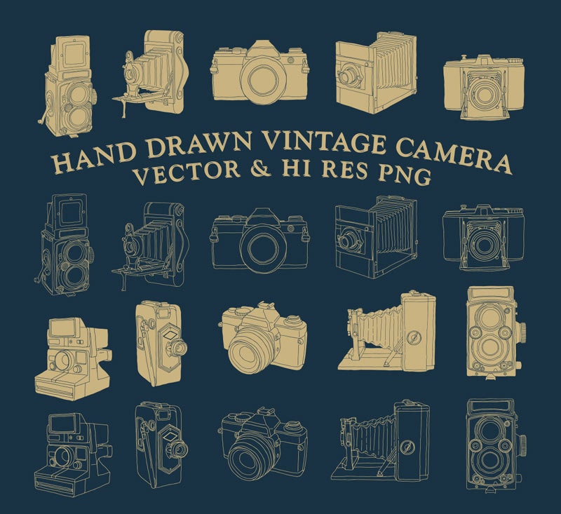 Hand Drawn Vintage Camera SVG Clipart | Transfer, Print & Crafts | PNG ...
