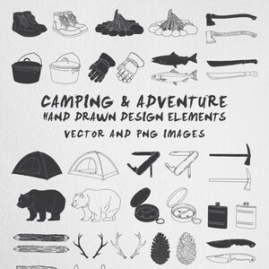 Hand Drawn Camping Clipart, Nature Rustic Hunting Wilderness Lumberjack Clipart Clip Art PNG Vector EPS AI Design Elements Digital Download