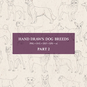 Handgezeichnete Hunderassen Zeichnung SVG - Hund Clipart, Hund SVG, Hundeporträt, Hundetattoo, PNG Clip Art, Vektor zwart, Dxf, Eps, Ai digitaler Download
