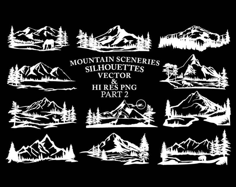 Mountain SVG, Mountain Scenery SVG Cut Files Mountain Silhouette SVG Cut Files svg dxf eps png Silhouette Cricut Transfer & other image 3