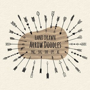 Handgetekende pijlkrabbels SVG – Boho hartpijlen | Cricut, print en handwerk | PNG, EPS, DXF