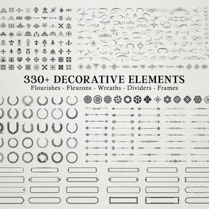 Dekorative Elemente Bundle SVG & PNG - Flourish, Divider, Border, Rahmen, Kranzdesign - PNG Clipart, Vektor SVG, Ai, Eps Sofort Download