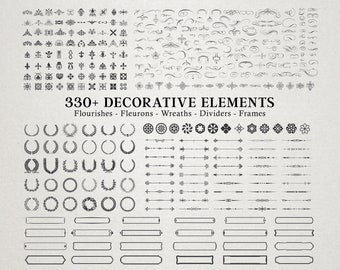 Decorative Elements Bundle SVG & PNG - Flourish, Divider, Border, Frame, Wreath Design - PNG Clipart, Vector Svg, Ai, Eps Instant Download