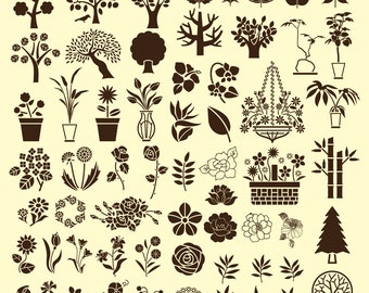 Plants Silhouettes Cliparts, Plants Clipart, Tree Clipart PNG & Vector EPS, AI Design Elements Digital Instant Download