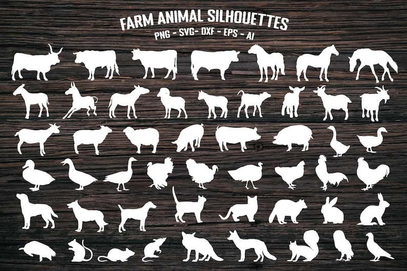 Farm Animal Silhouettes in SVG and PNG Clip Art