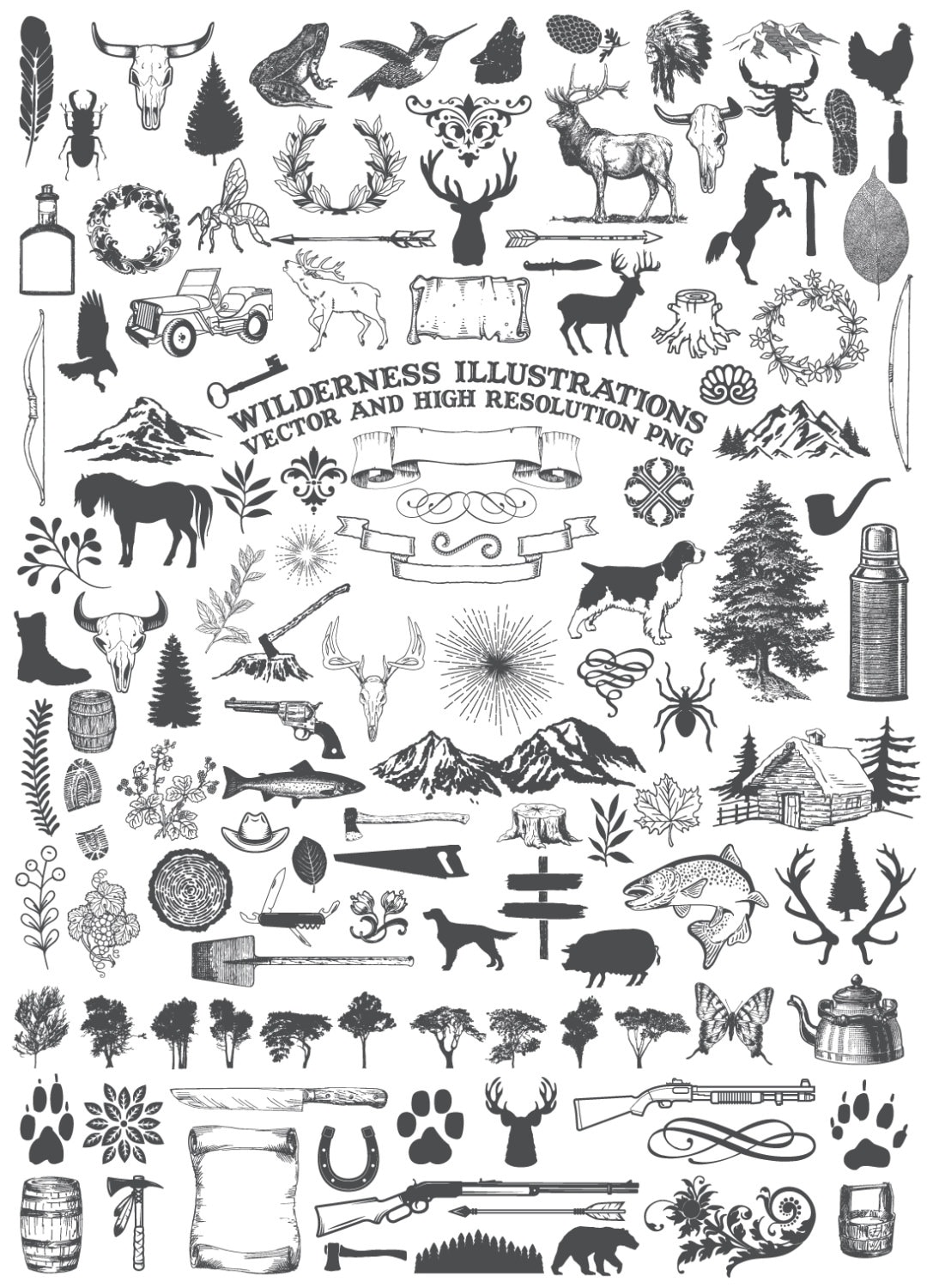 Camping Clipart, Animal Clipart - Nature Rustic Adventure Wilderness Hunting Clipart Clip Art PNG & Vector EPS, AI Design Elements Download