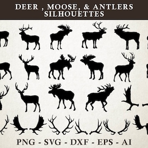 Deer SVG, Moose SVG, Antler SVG, Deer Moose Antlers Silhouette Cut Files Vector svg dxf eps png Clipart Silhouette Cricut Cameo & Transfer