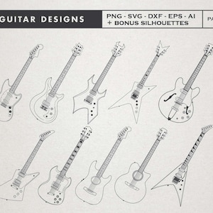 Gitaar SVG bundel - elektrische gitaar Svg, akoestische gitaar Svg-bestanden voor Cricut, sublimatie, enz - PNG, Vector Svg, Dxf, Eps digitale download