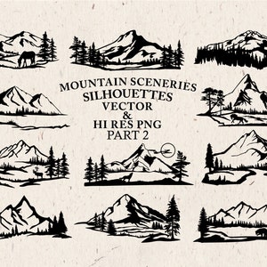 Montaña SVG, Archivos de corte SVG de paisaje de montaña - Archivos de corte SVG de silueta de montaña svg dxf eps png - Silhouette Cricut Transfer y otros
