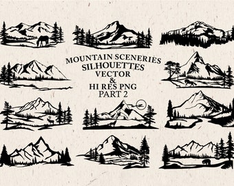 Mountain SVG, Mountain Scenery SVG Cut Files - Mountain Silhouette SVG Cut Files  svg dxf eps png - Silhouette Cricut Transfer & other