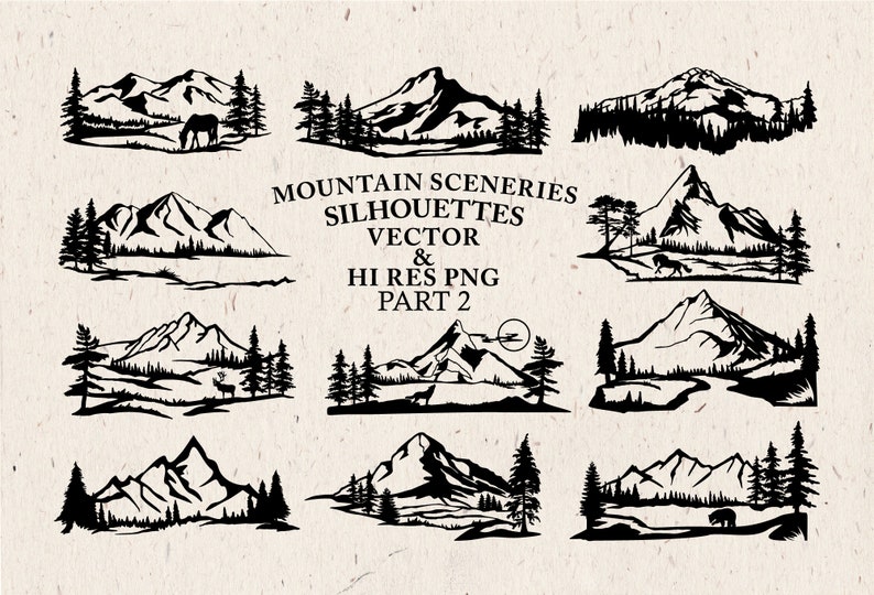 Mountain SVG, Mountain Scenery SVG Cut Files Mountain Silhouette SVG Cut Files svg dxf eps png Silhouette Cricut Transfer & other image 1