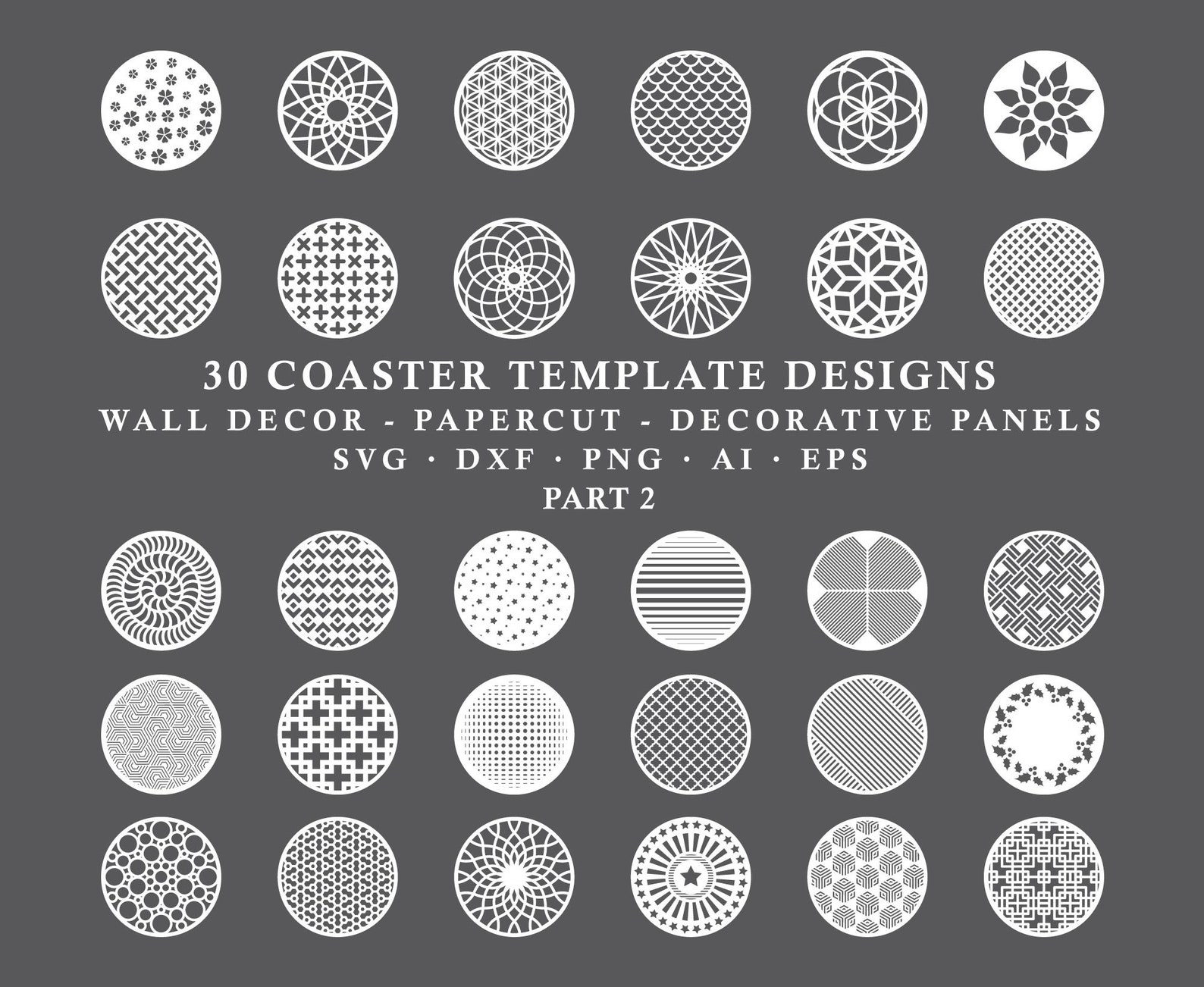 Coaster SVG Coasters Stencil DXF Template Circle Wall Decor Etsy