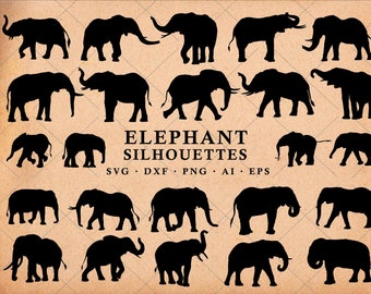Elephant silhouettes SVG Cut Files - Elephant Silhouette Pack PNG SVG Dxf Eps Ai - Digital files Clipart for Cricut, Print, Transfer & other