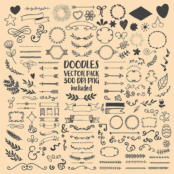 Hand drawn Scribble, Sketch, drawing, Doodle Clipart Clip Art PNG & Vector EPS AI Scrapbook Design Element Digital Instant Download