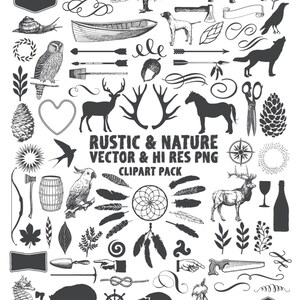 Paquete de imágenes prediseñadas de animales y naturaleza rústica: caza, leñador, camping Imágenes prediseñadas PNG y vectores EPS, descarga de elementos de diseño AI