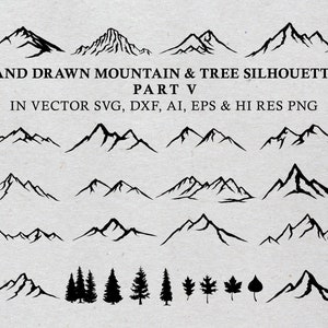 Clipart de montanha desenhado à mão - Montanha SVG, silhueta de montanha Clip art PNG Vector SVG, eps, Ai Design Element Download instantâneo