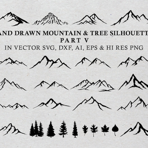 Hand Drawn Mountain Clipart - Mountain SVG, Mountain Silhouette Clip art PNG Vector SVG, eps, Ai Design Element Instant Download