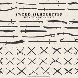Sword Silhouette SVG Bundle - Sword Shapes & Crossed Swords Silhouettes SVG Files for Cricut - PNG, Vector Ai, Dxf, Eps Digital Download