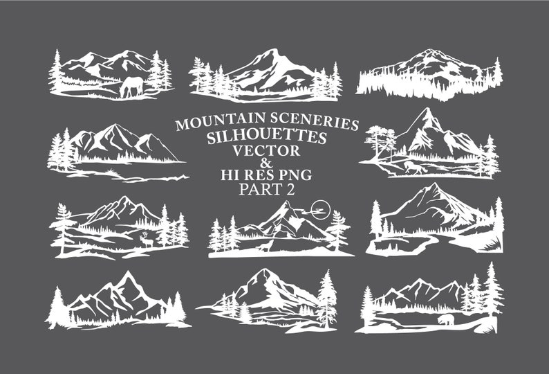 Mountain SVG, Mountain Scenery SVG Cut Files Mountain Silhouette SVG Cut Files svg dxf eps png Silhouette Cricut Transfer & other image 2