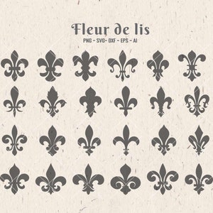 Fleur de lys SVG coupe fichiers - fichiers laser Mardi Gras SVG et Png pour Cricut - éléments de conception PNG, vecteur Svg, Dxf, Eps, téléchargement numérique Ai