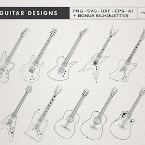 Gitaar SVG bundel - elektrische gitaar Svg, akoestische gitaar Svg-bestanden voor Cricut, sublimatie, enz - PNG, Vector Svg, Dxf, Eps digitale download