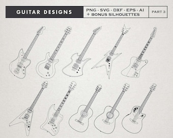 Guitar SVG Cut Files: Acoustic & Electric Guitar Clipart PNG, Vector EPS, Ai Digital Download