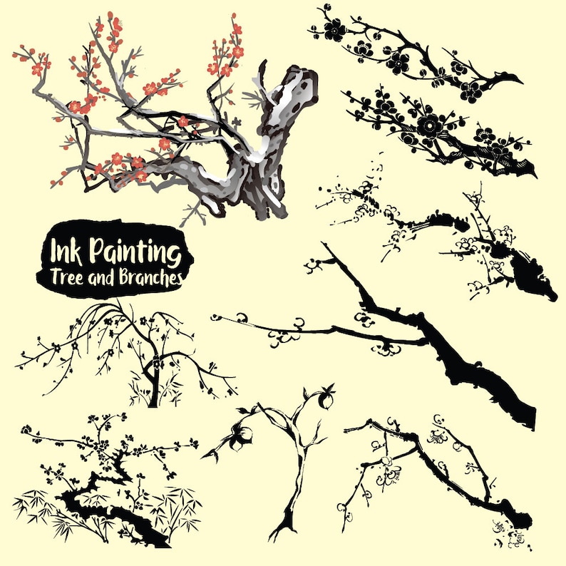 Inkbrush Tree Clipart AI Design Elements Digital Instant Download Ink Brush Tree Branch Clipart Tree Silhouette PNG /& EPS Tree Clip Art