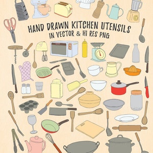 Colored Doodle Cooking Clipart, Kitchen Clipart, Cooking Scribble Doodle Clipart Clip art Drawing PNG EPS AI Design Element Instant Download