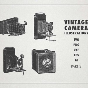 Vintage Camera Illustrations SVG - Antique Camera Drawings - Photography Printable Wall Art PNG, Vector Svg, Dxf, Eps Digital Download