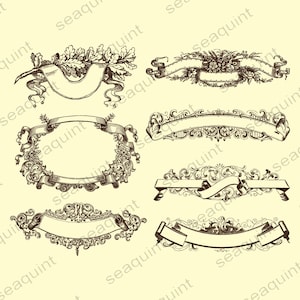 Clipart De Moldura Ornamentada Vintage, Clipart De Banner, Clipart De Fronteira, Clipart De Casamento PNG e Vetor EPS, Download Instantâneo de Elementos de Design AI