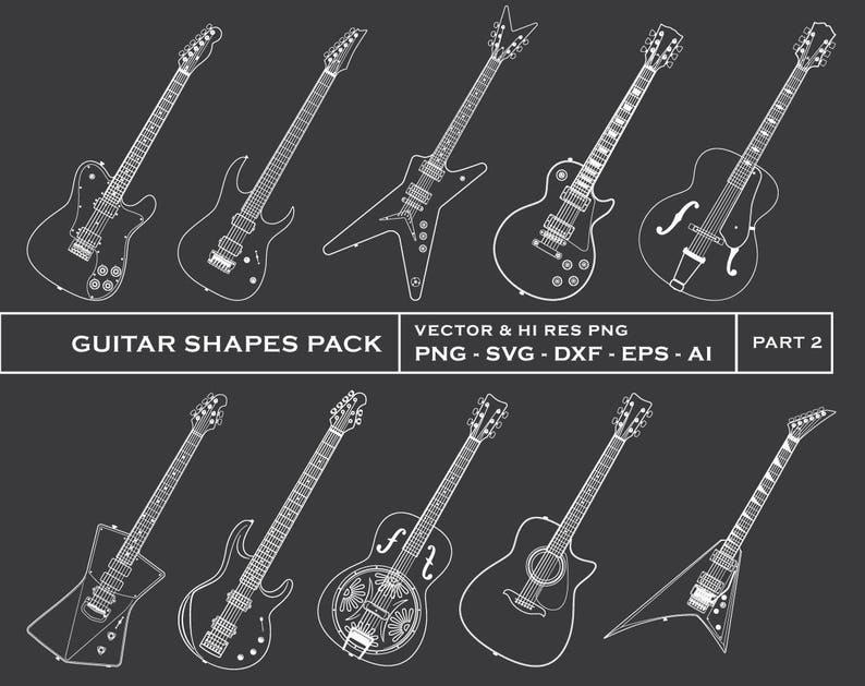 Download Guitar SVG Guitar Cut Files Electric Acoustic Guitars Shapes | Etsy