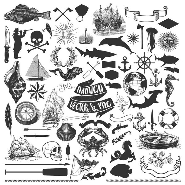 Nautical Clipart, Pirate Clipart, Sailing Clipart, Sea Clipart Clip Art PNG & Vector EPS, AI Design Elements Instant Download