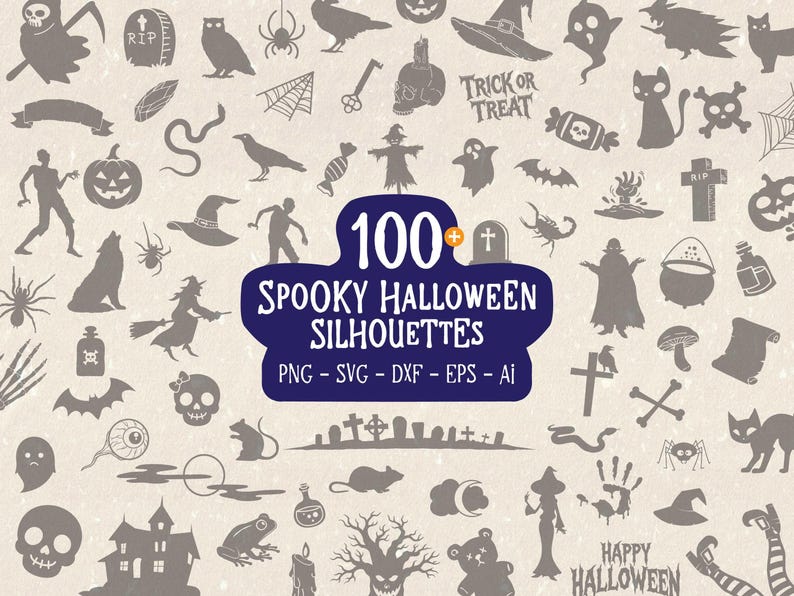 Halloween SVG-bundel - Spookachtige silhouetten, vectorclipart, Cricut-snijbestanden | PNG, DXF, EPS afbeelding 1
