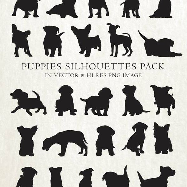 Chien SVG, chiots chiot chien Silhouette SVG coupe fichiers, clipart chien, chien Silhouette coupé fichiers svg dxf eps png - Silhouette Cricut Transfer