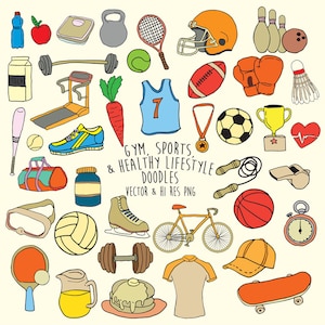 Doodle Gym Clipart, Imágenes Prediseñadas de deportes, Imágenes Prediseñadas de fitness, Imágenes Prediseñadas de Fitness Doodle, Scribble Sports Clip Art PNG y Vector EPS AI Diseño Elemento