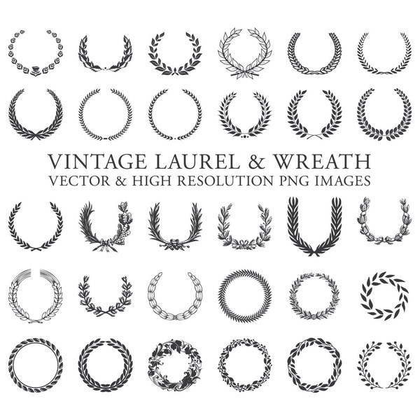 Laurel Wreath Clipart, Laurel Clipart, Wreath Clipart, Laurel Wreath Clip Art PNG & Vector EPS, AI Design Elements Digital Instant Download