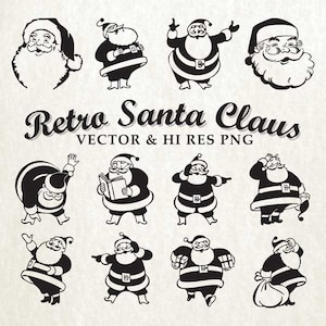 Retro Santa SVG Cut Files, Christmas SVG Cut Files - Vector svg dxf eps png - Silhouette Cameo, Cricut, Cutting Machines & Transfer