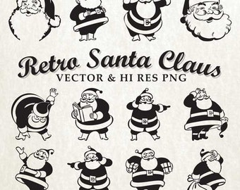 Retro Santa SVG Cut Files, Christmas SVG Cut Files - Vector svg dxf eps png - Silhouette Cameo, Cricut, Cutting Machines & Transfer