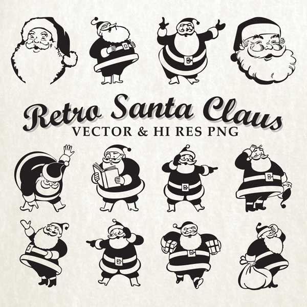 Retro Santa Claus Clipart Clip art Retro Christmas Xmas Clipart Clip art PNG & Vector EPS, AI Design Element Instant Download