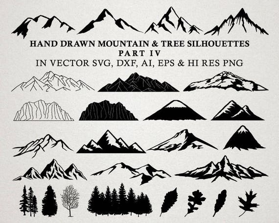 Mountain Svg Cut Files Hand Drawn Mountains Svg Trees Svg Etsy