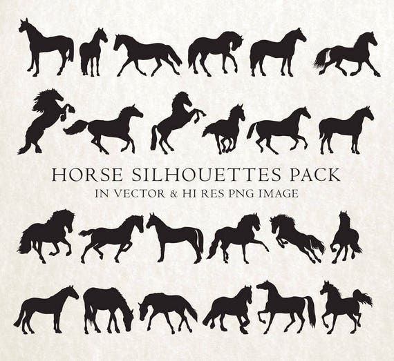 Horse Silhouettes SVG – Galloping, Rearing, Running, Standing | Print & Crafts | PNG Vector Dxf Eps