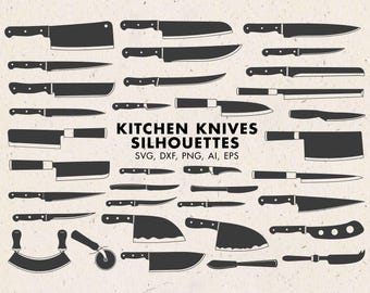 Kitchen Knives SVG - Cooking Knife Shape Silhouettes Clipart PNG, & Vector DXF, Eps